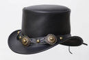 Distressed BLACK Leather Top Hat with Decorative Band Leathers Crafted