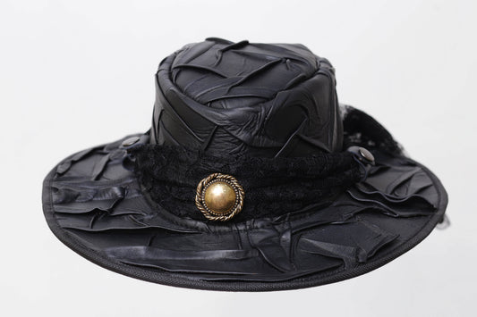 Pork Pie leather Hat With Metal Logo Leathers Crafted
