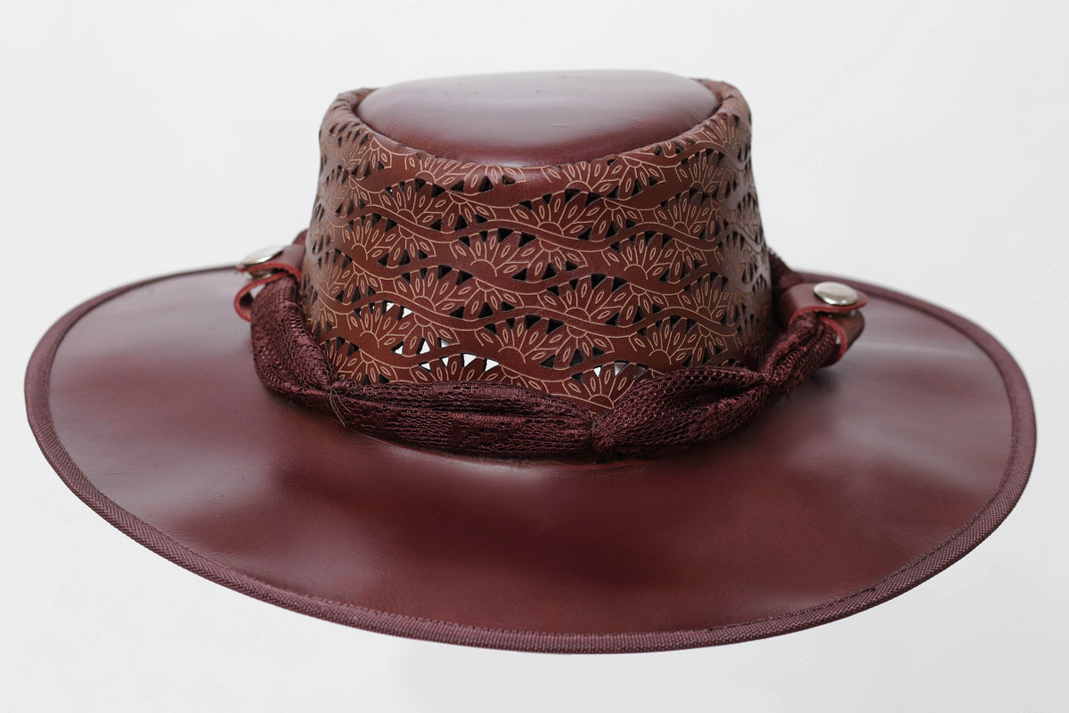 Brown Leather Hat with Diamond style Leathers Crafted