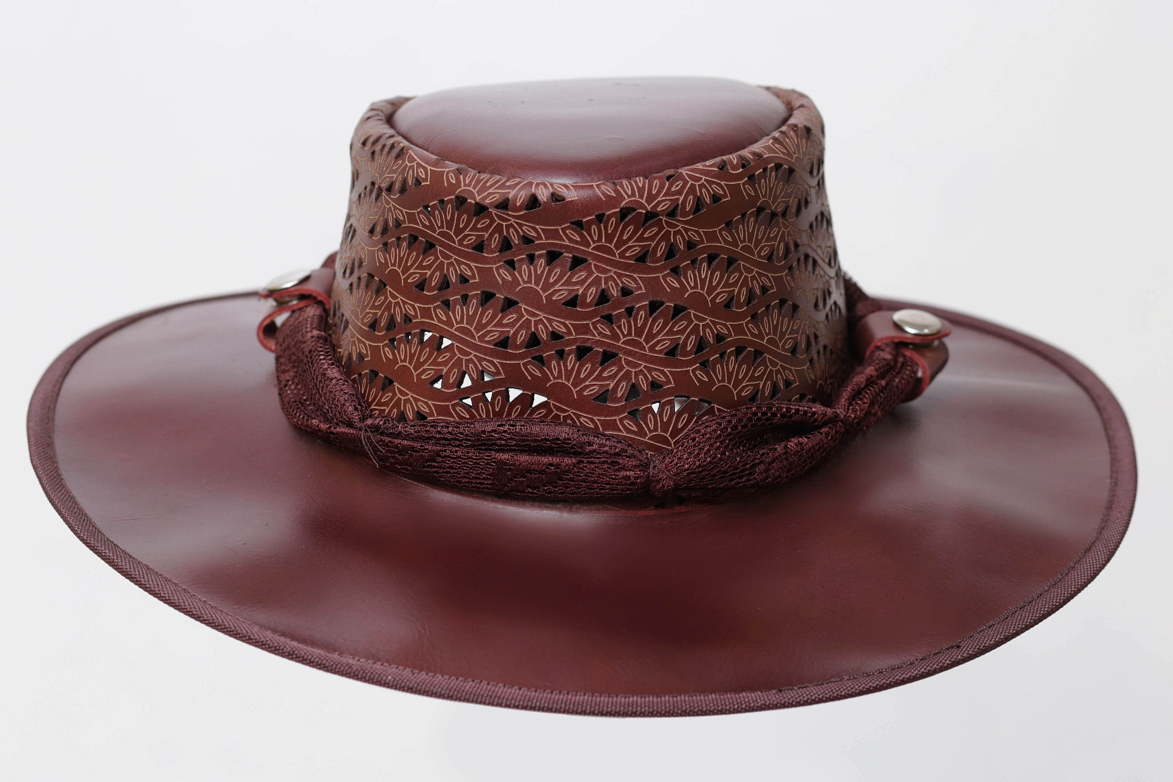 Brown Leather Hat with Diamond style Leathers Crafted