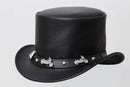 Distressed BLACK Leather Top Hat with Decorative Band Leathers Crafted