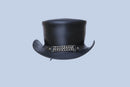 Black Leather Top Hat with Chain Link Accent Leathers Crafted