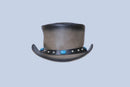 Two Tone Leather Top Hat with Turquoise and Studded Band Leathers Crafted
