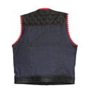 Denim Black And Red Biker Vest Leathers Crafted