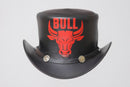 Bull Emblem Black Leather Top Hat Leathers Crafted