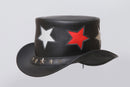 Steampunk Black Leather Top Hat with Five-Star Band Design Leathers Crafted