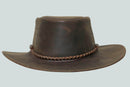 "Circle of Cool: Black Leather Hat with Iconic Metal Ring" Leathers Crafted