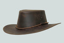 "Circle of Cool: Black Leather Hat with Iconic Metal Ring" Leathers Crafted