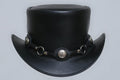 Black leather hat With Ring and Metal Logo Leathers Crafted