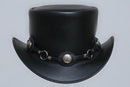 Black leather hat With Ring and Metal Logo Leathers Crafted