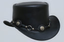 Black leather hat With Ring and Metal Logo Leathers Crafted