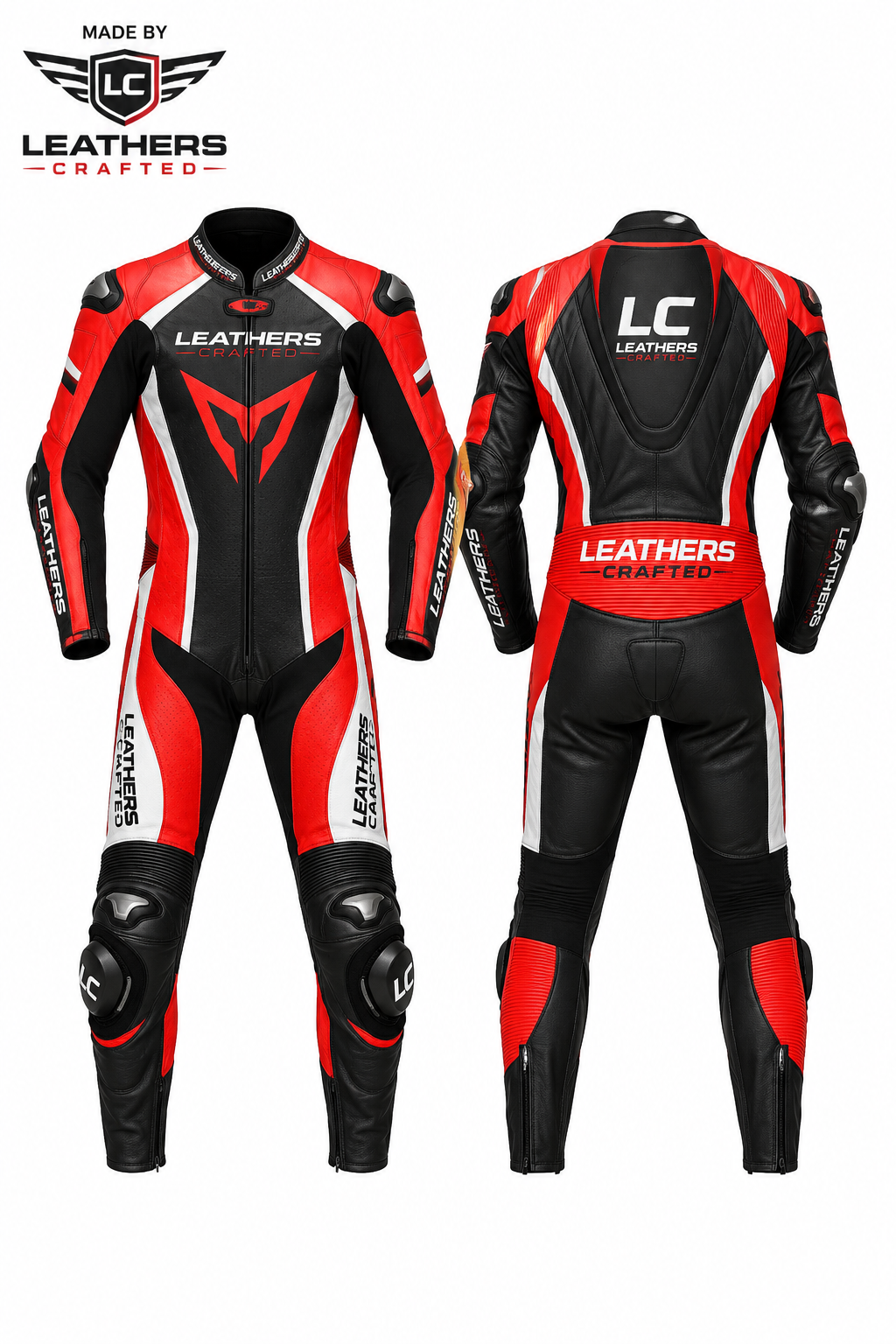 Inferno Red CE Armored Motorcycle Racing Leather Suit – Premium One Piece Track Day & Sportbike Race Suit | Leathers Crafted