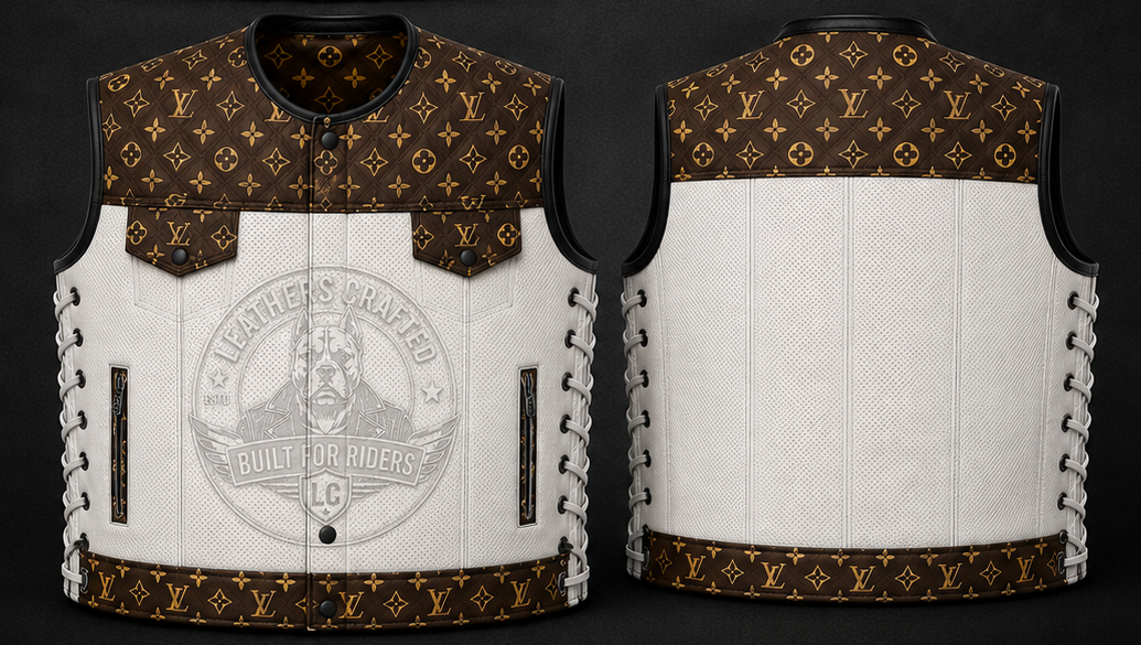 Premium Handmade Brown & White Leather Biker Vest – Custom Motorcycle Rider Waistcoat with Side Laces | LeathersCrafted