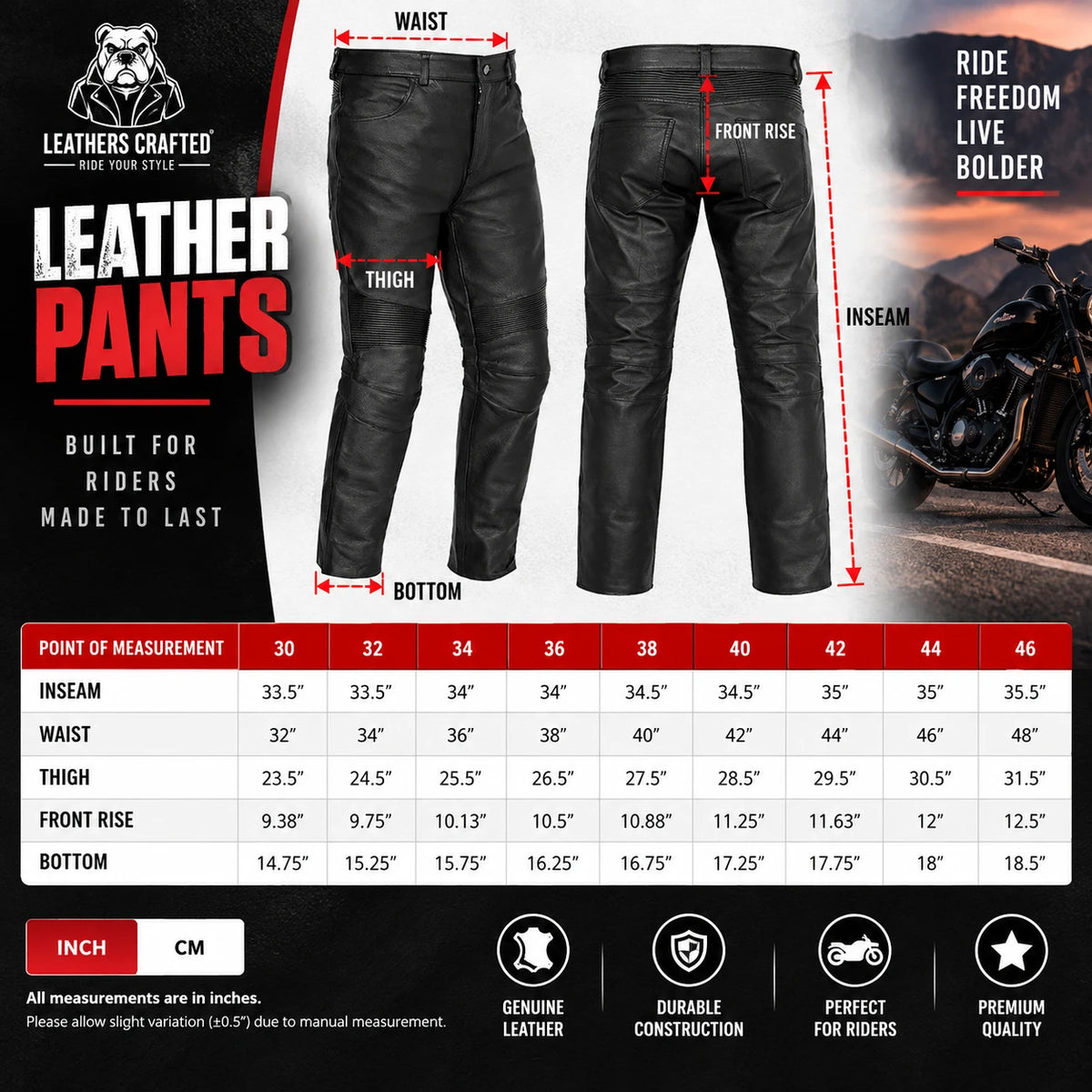 Men’s Black Motorcycle Leather Pants – Custom Fit Biker Pants