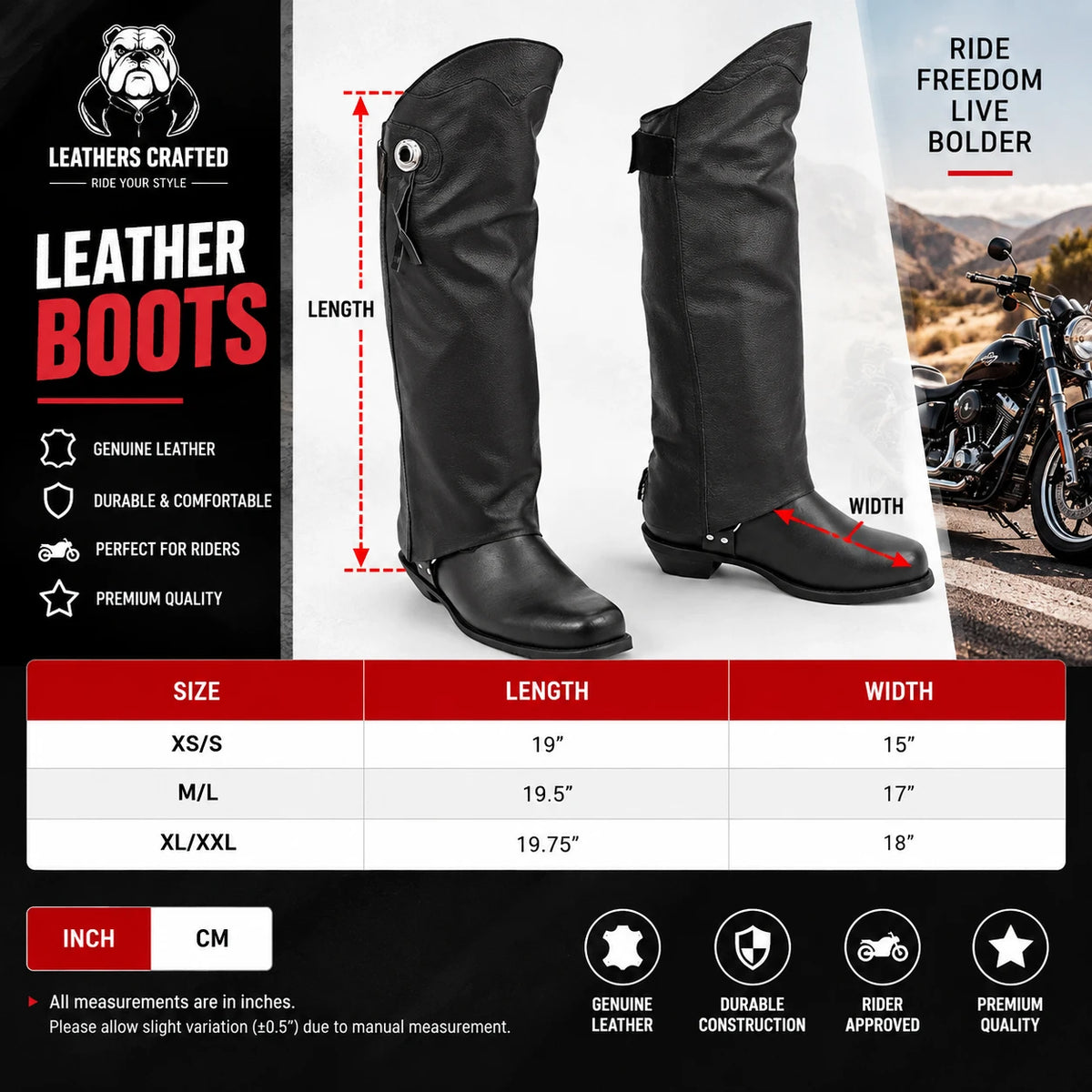Men’s Black Leather Motorcycle Boots – Tall Biker Riding Boots