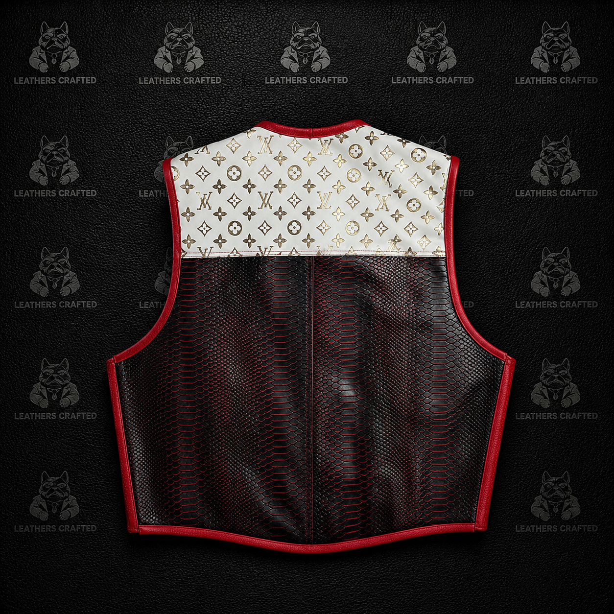 Luxury Black & White Exotic Leather Biker Vest