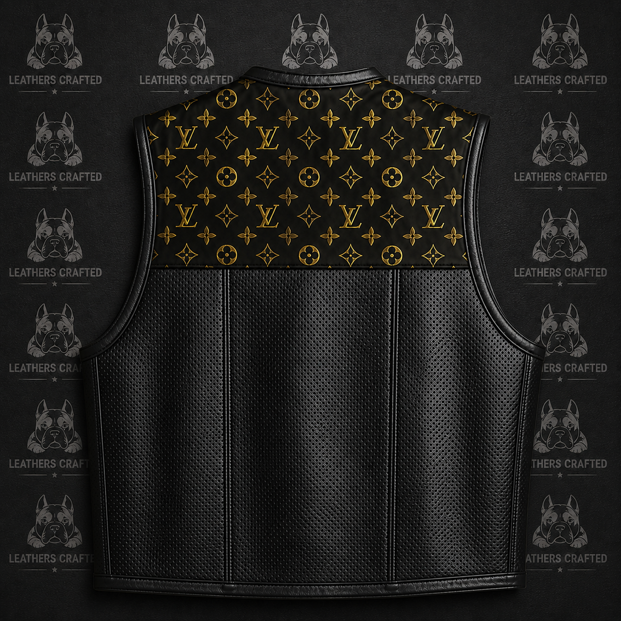 Premium Black Luxury LV Monogram-Inspired Leather Biker Vest