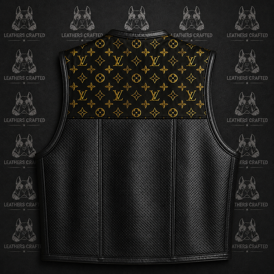 Premium Black Luxury LV Monogram-Inspired Leather Biker Vest