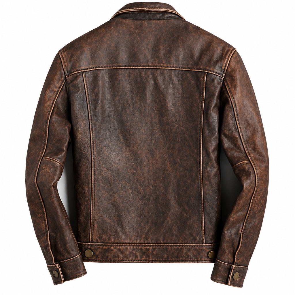 Men's Brown Trucker Leather Jacket Leathers Crafted