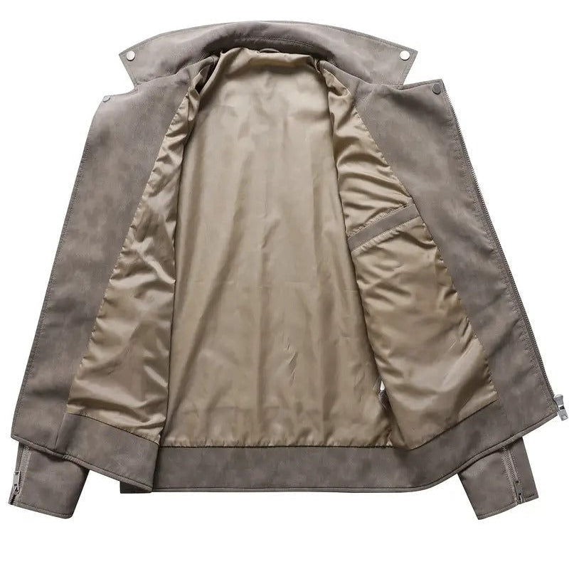 Men’s grey leather biker jacket