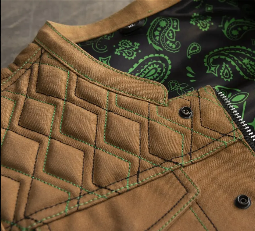 Men's Tan Canvas Motorcycle Vest – Quilted Yoke Club Vest