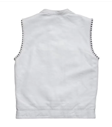 Men’s White Leather Motorcycle Vest – Custom Biker Vest
