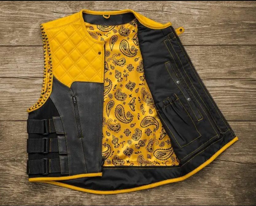 Men's Genuine Leather Motorcycle Vest – Custom Yellow Biker Vest