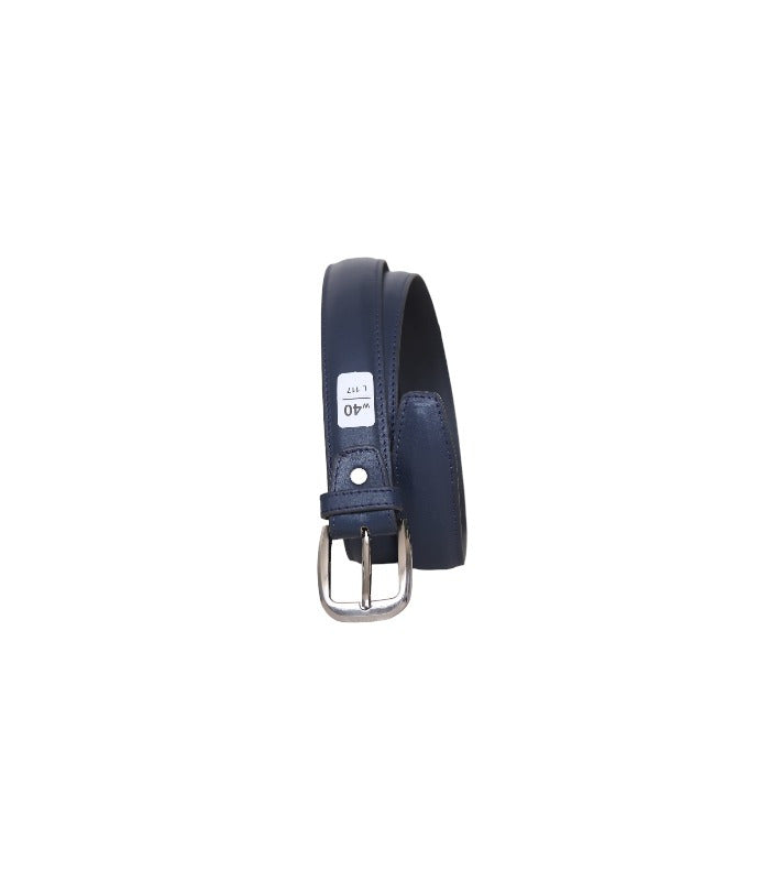 Navy blue leather belt for men with classic metal buckle – Leathers Crafted