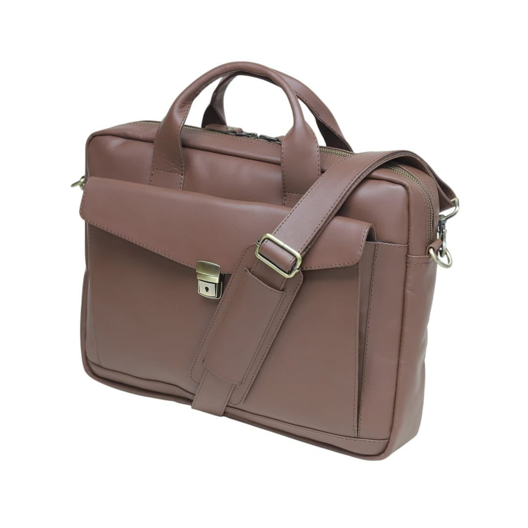Brown genuine leather briefcase messenger bag with shoulder strap – Leathers Crafted