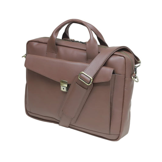 Brown genuine leather briefcase messenger bag with shoulder strap – Leathers Crafted