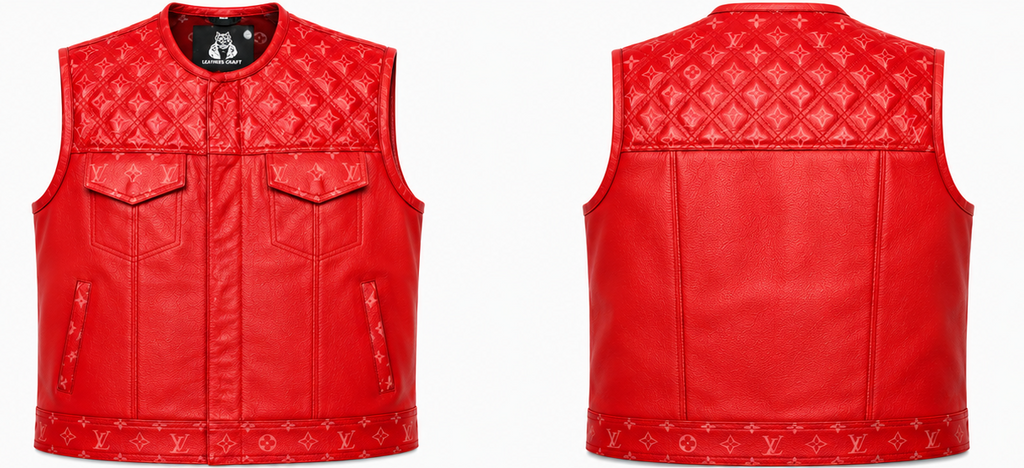 Handmade Red Leather Biker Vest