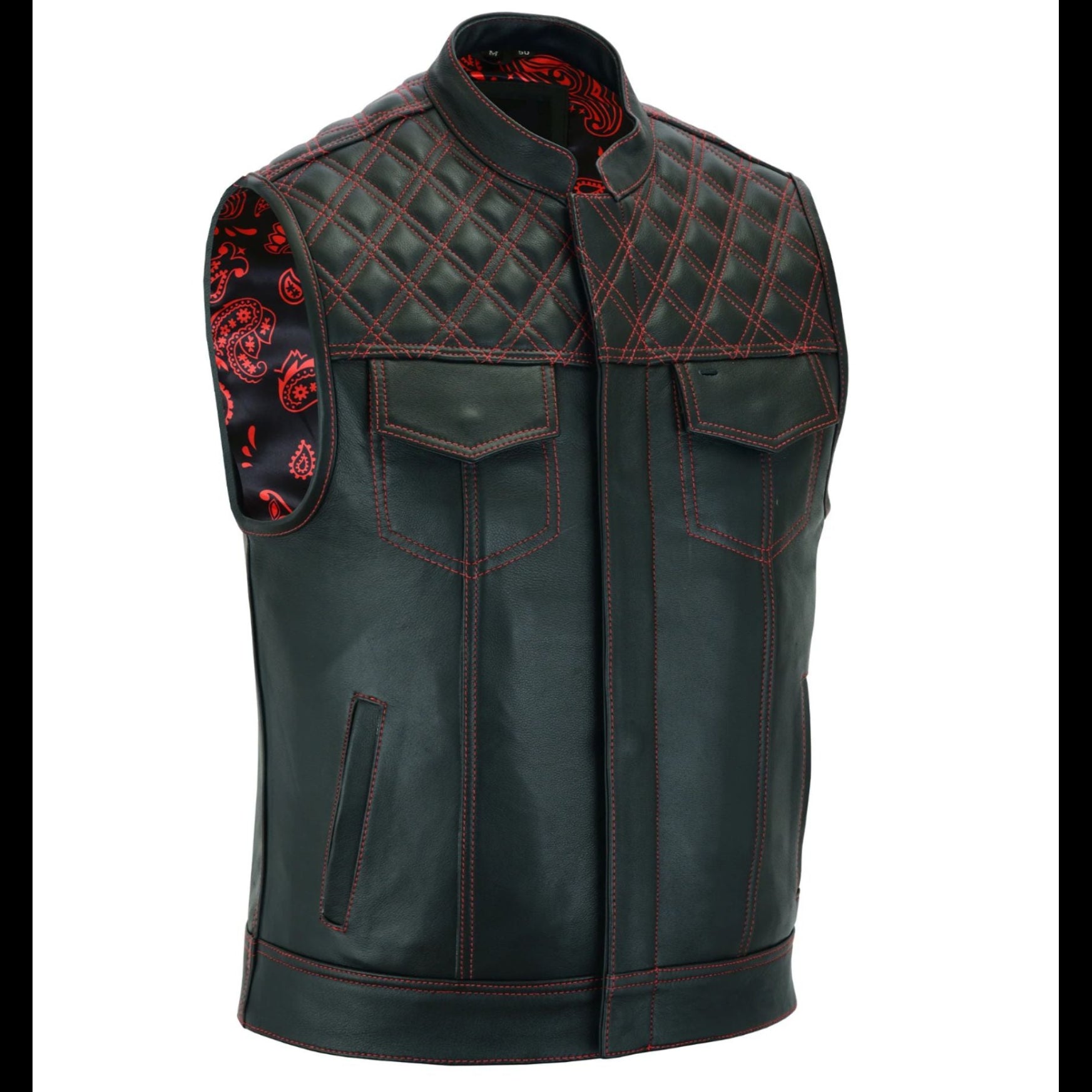 Red Diamond Quilted Leather Vest – Style Meets Craftsmanship Leathers Crafted