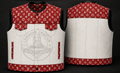 Premium red and white handmade leather biker vest crafted from genuine leather with quilted upper detailing, motorcycle rider waistcoat by LeathersCrafted.