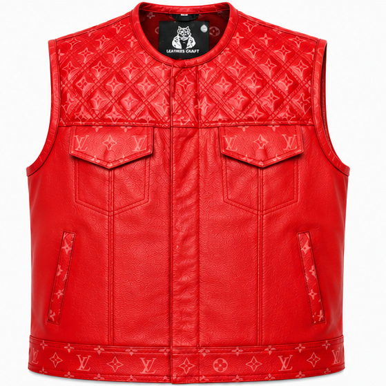Handmade Red Leather Biker Vest