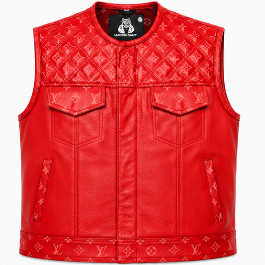 Handmade Red Leather Biker Vest