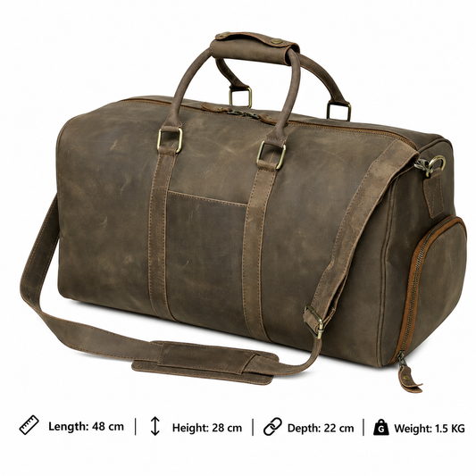 Rugged Vintage Leather Duffel Bag | Shoe Pocket