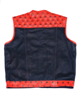 Men’s Red & Black Leather Motorcycle Vest – Custom Biker Vest