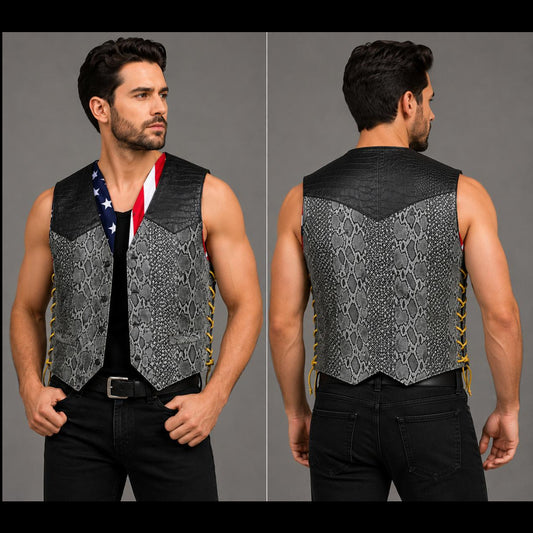 American Flag Lined Western Style Motorcycle Waistcoat for Riders