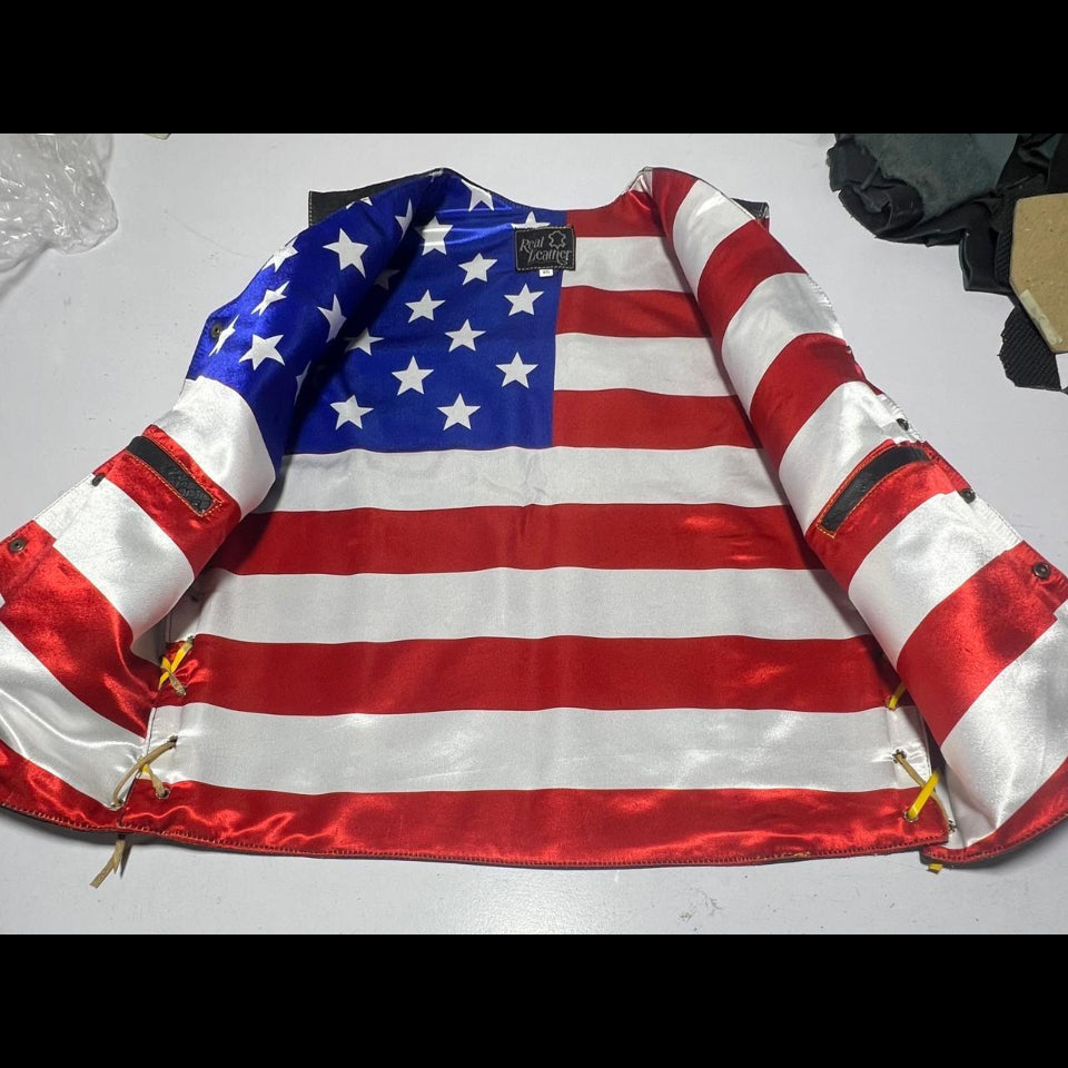 American Flag Lined Western Style Motorcycle Waistcoat for Riders