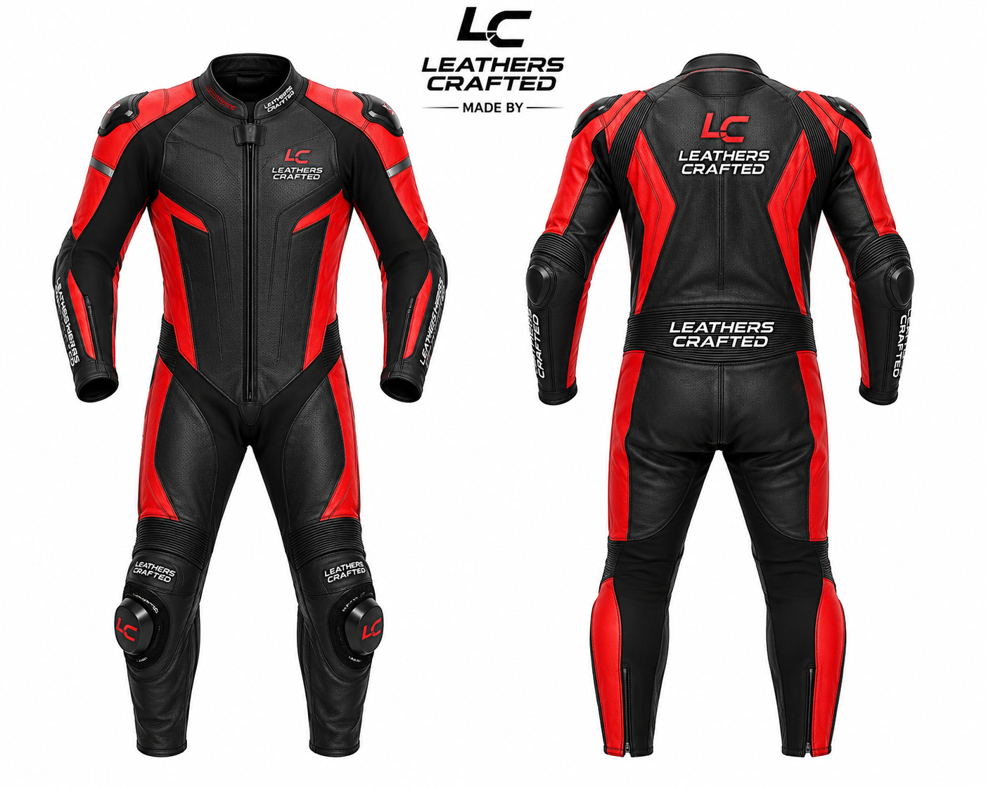 Stealth Black & Red Motorcycle Racing Leather Suit – Premium CE Armored One-Piece Track Day Racing Suit | Leathers Crafted