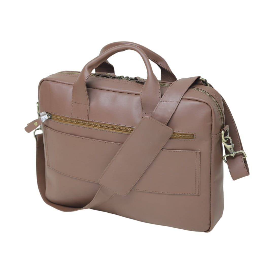 Taupe genuine leather briefcase messenger bag with shoulder strap – Leathers Crafted