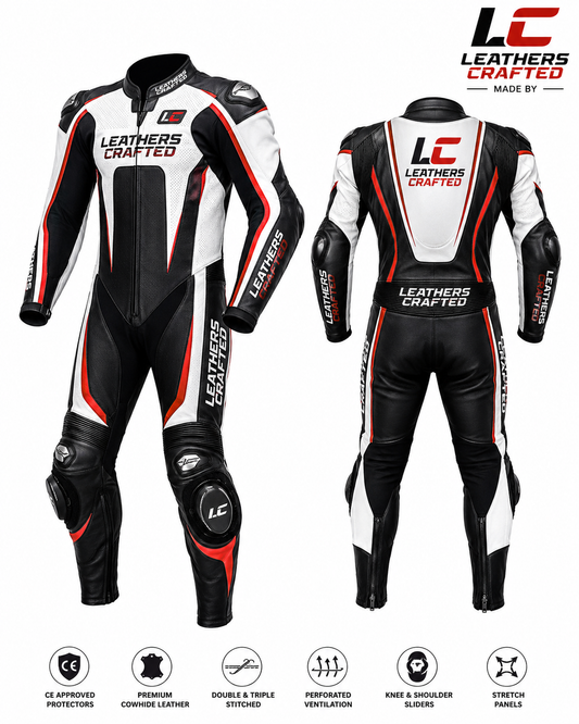 Titan CE Armored Motorcycle Racing Leather Suit – Premium One-Piece Track Day & Sportbike Racing Suit | Leathers Crafted