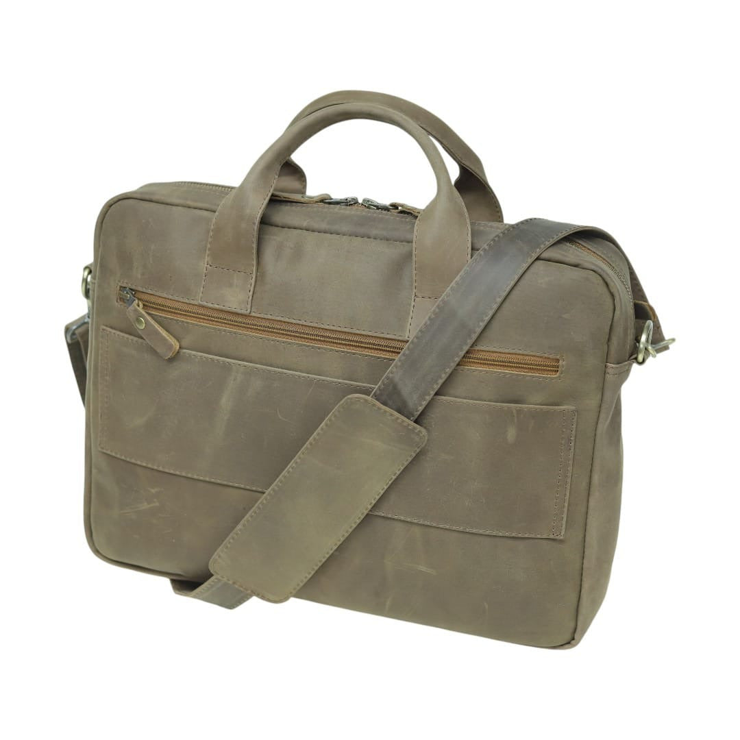 Vintage brown leather laptop briefcase by Leathers Crafted