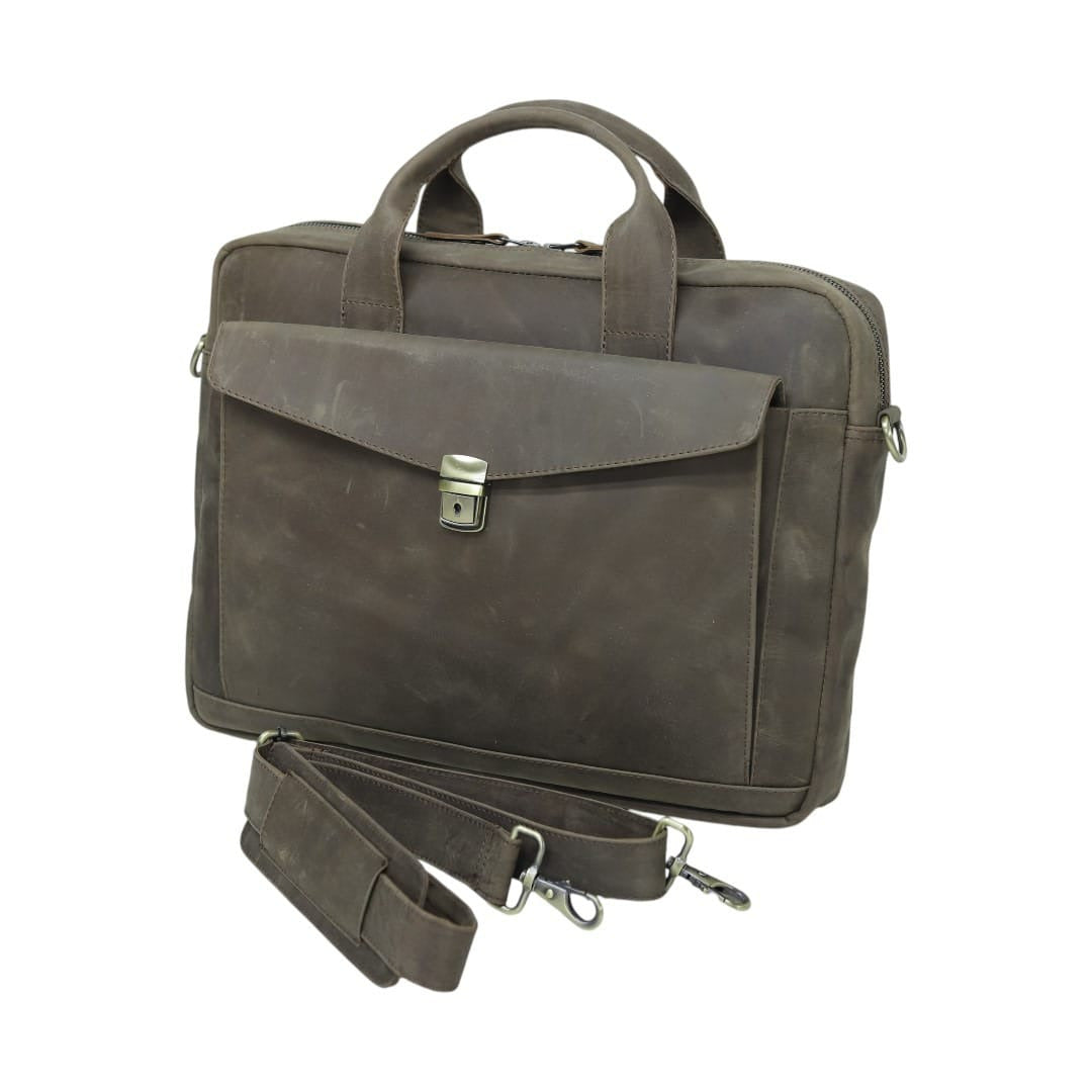 Vintage brown genuine leather briefcase with detachable shoulder strap – Leathers Crafted