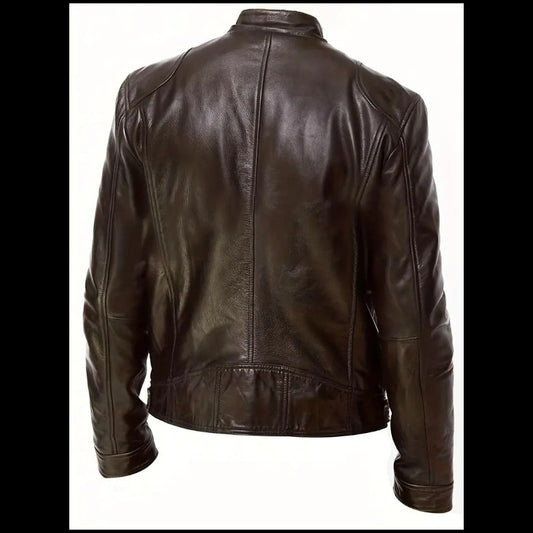Dark Brown Leather Biker Jacket With Shoulder Panel Leathers Crafted