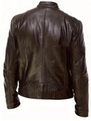 Dark Brown Leather Biker Jacket With Shoulder Panel Leathers Crafted