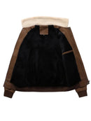 Men's Aviator Bomber Jacket with Patches and Sherpa Collar Leathers Crafted