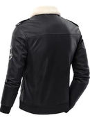 Men's Aviator Bomber Jacket with Patches and Sherpa Collar Leathers Crafted