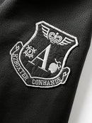 Men's Aviator Bomber Jacket with Patches and Sherpa Collar Leathers Crafted