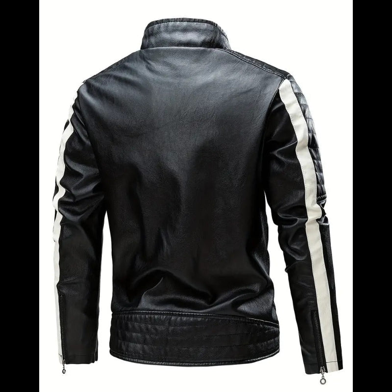 Black/White Cafe Racer Biker Leather Jacket Leathers Crafted